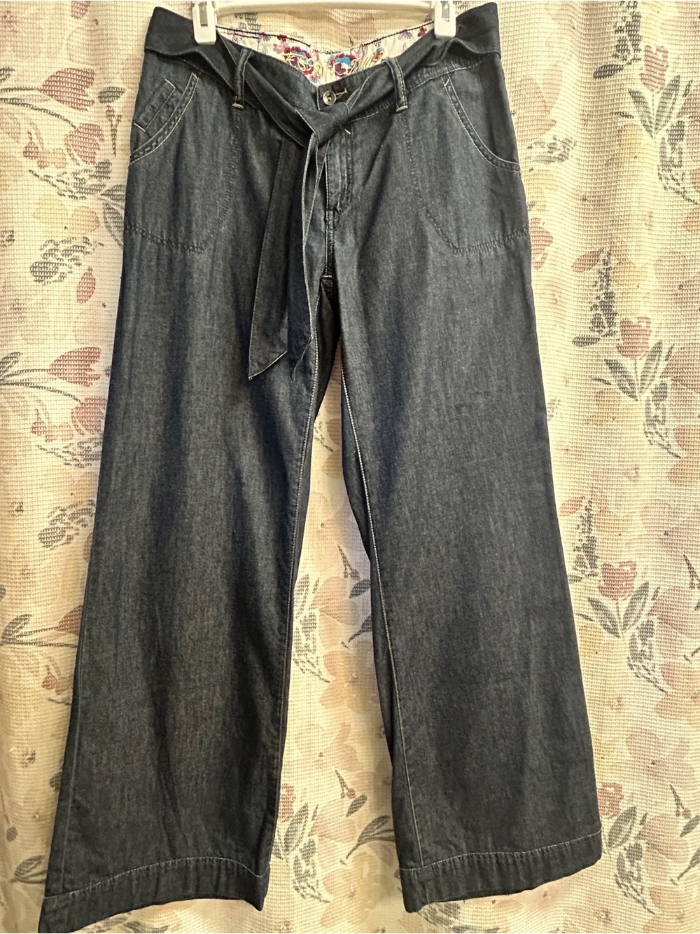 Women’s Esprit Dark Blue Cotton Denim Wide-Leg Jeans with Waist Tie size 31/34